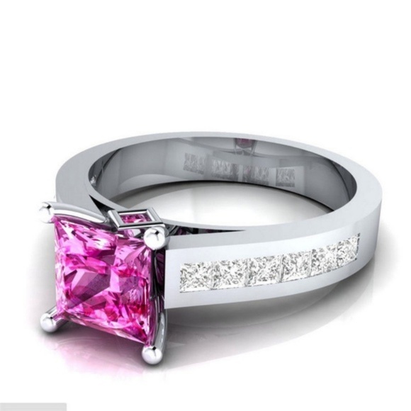 925 Silver Ring Princess Cut Ruby New - Picture 2 of 4